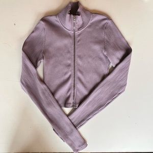 TNA Mock Neck Full Zip Long Sleeve Crop T-Shirt